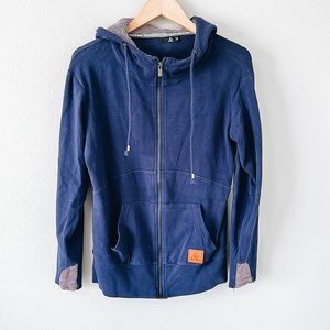 Ampersand Avenue Zip Up Hooded Sweatshirt Navy Blue & Pink Stripes Medium